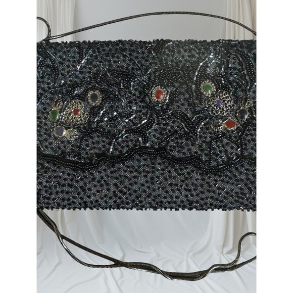 Vintage 70’s La Regale US Patent Black Beading Silver Meshing Slinky Long Strap - Picture 3 of 9